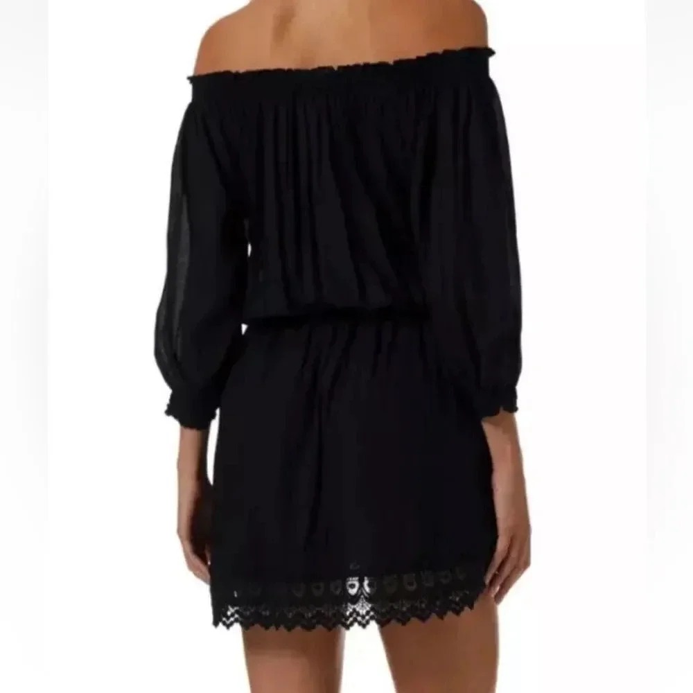 Melissa Odabash Mini Dress Size M Ivy Bandeau Strapless Crochet Sexy - Black - Picture 4 of 12